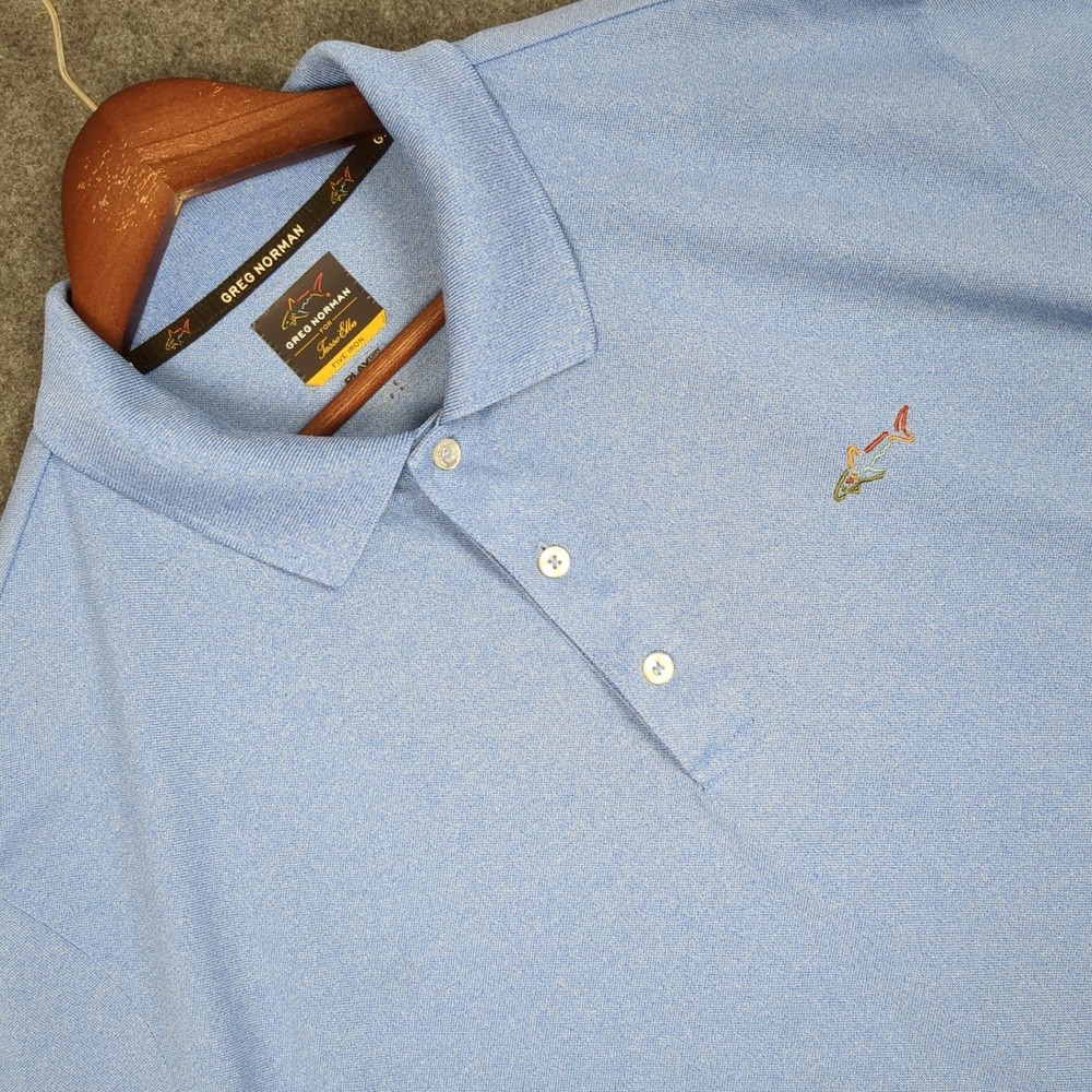 Greg Norman for Tasso Elba Five Iron PlayDry Polo Shirt Mens XL Light Blue Golf